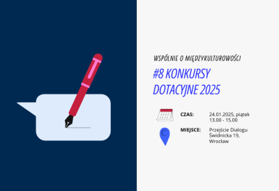 Grafika promującaa spotkanie sieciujące w temacie konkursów dotacyjnych na rok 2025, które odbędzie się 24 stycznia o godz. 13 w Przejściu Dialogu.