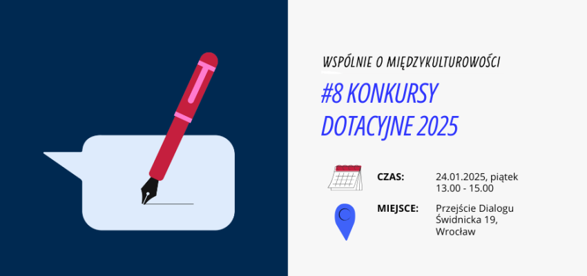 Grafika promującaa spotkanie sieciujące w temacie konkursów dotacyjnych na rok 2025, które odbędzie się 24 stycznia o godz. 13 w Przejściu Dialogu.